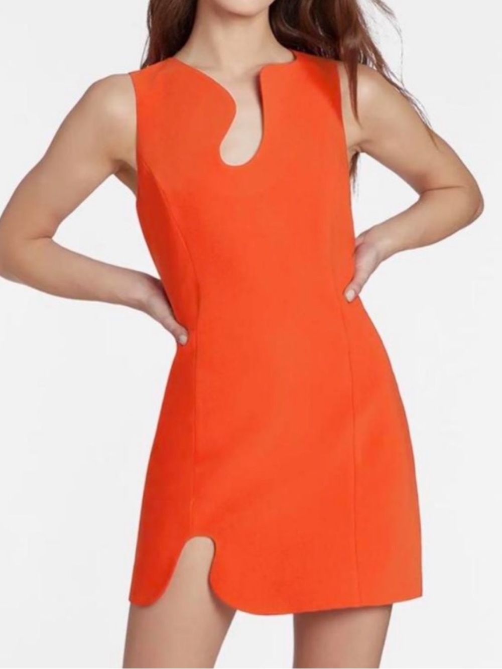 Amanda Uprichard Puzzle Bright Orange Mini Dress with Sculpted Hem